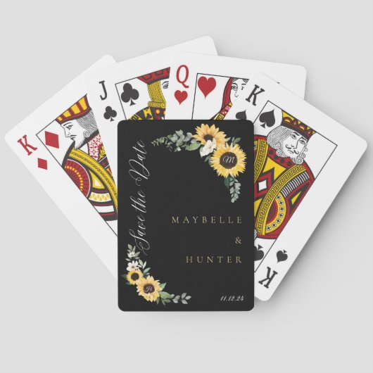 Gele Waterverf Zonnebloem met grote kans op onze d Pokerkaarten (Achterkant)