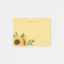 Gele Waterverf Zonnebloem met monogram Post-it® Notes