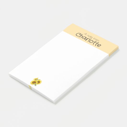 Gele Waterverf zonnebloem naam Post-It Notes (Schuin)