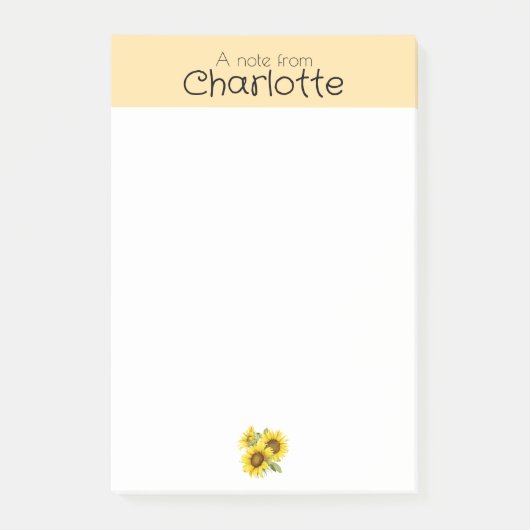 Gele Waterverf zonnebloem naam Post-It Notes (Voorkant)