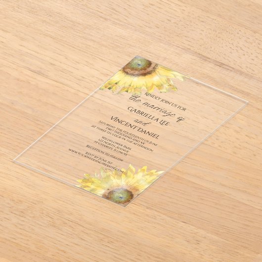 Gele Waterverf Zonnebloemen Acryl Uitnodigingen (Laagn)