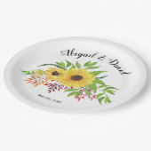 Gele waterverf zonnebloemen bladeren bruiloft papieren bordje (Gekanteld)