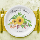 Gele waterverf zonnebloemen bladeren bruiloft papieren bordje