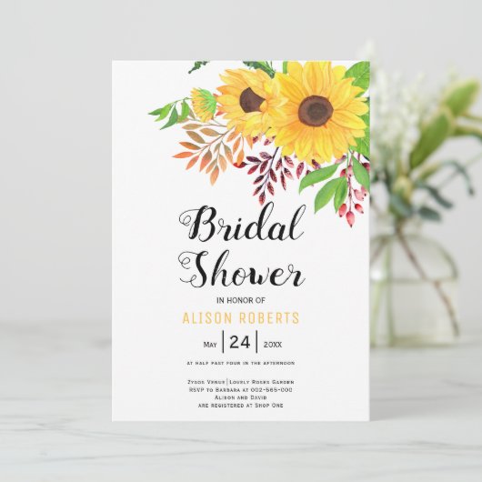 Gele waterverf zonnebloemen bruiloft vrijgezellenf kaart (Staand voorkant)