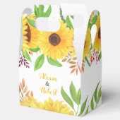 Gele waterverf zonnebloemen en bladeren bruiloft bedankdoosjes (Geopend)
