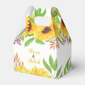 Gele waterverf zonnebloemen en bladeren bruiloft bedankdoosjes (Voorkant Zijde)