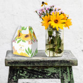 Gele waterverf zonnebloemen en bladeren bruiloft bedankdoosjes