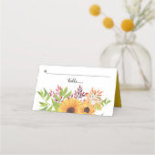 Gele waterverf zonnebloemen en bladeren bruiloft plaatskaartje (Voorkant)
