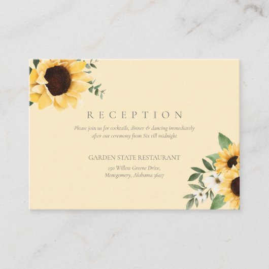 Gele Waterverf Zonnebloemen en Wildflower Wedding Informatiekaartje (Voorkant)