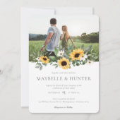 Gele Waterverf Zonnebloemen en Wildflower Wedding Kaart (Voorkant)