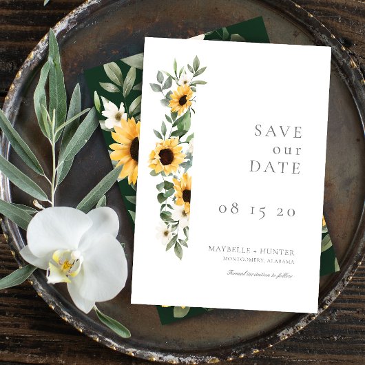Gele Waterverf Zonnebloemen en Wildflower Wedding Save The Date