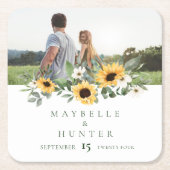 Gele Waterverf Zonnebloemen Foto Save Our Date Kartonnen Onderzetters (Voorkant)