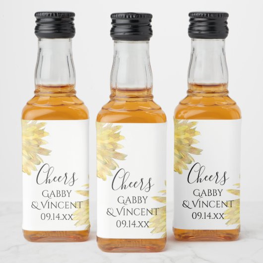 Gele Waterverf Zonnebloemen Likeurfles Etiket (Flessen)