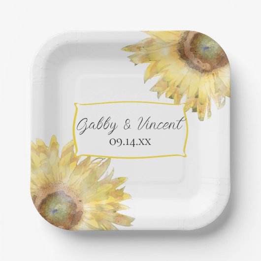 Gele Waterverf Zonnebloemen Papieren Bordje (Voorkant)