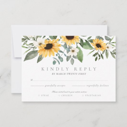 Gele Waterverf Zonnebloemen RSVP Entrée Choices (Voorkant)