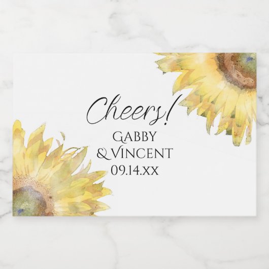 Gele Waterverf Zonnebloemen Sparkling Wijnetiket (Enkel label)