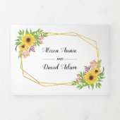 Gele waterverf zonnebloemen, typografie bruiloft drieluik uitnodiging (Cover)