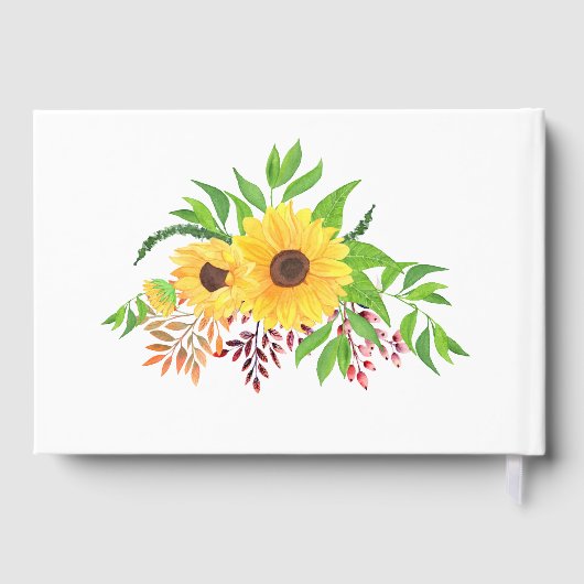 Gele waterverf zonnebloemen, typografie bruiloft gastenboek (Achterkant)