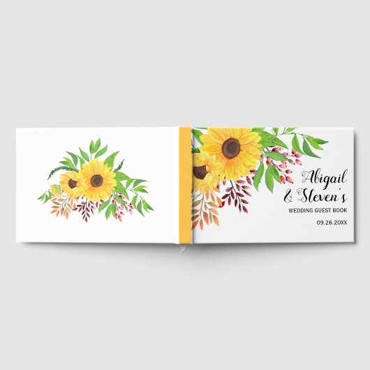 Gele waterverf zonnebloemen, typografie bruiloft gastenboek (Volledig)
