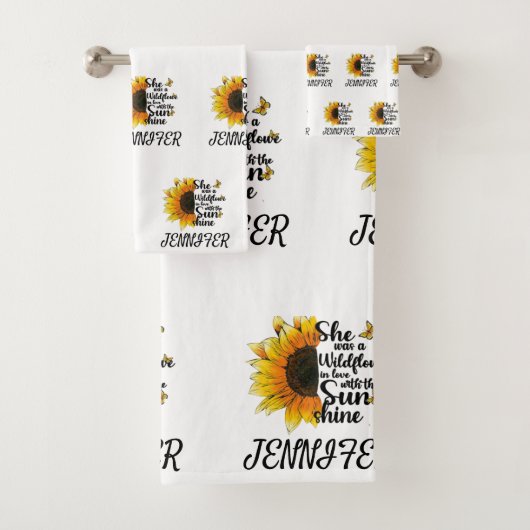 Gele waterverf zonnebloemen vlinder liefde quote bad handdoek (Insitu)