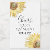 Gele Waterverf Zonnebloemen Wijn Etiket (Enkel label)