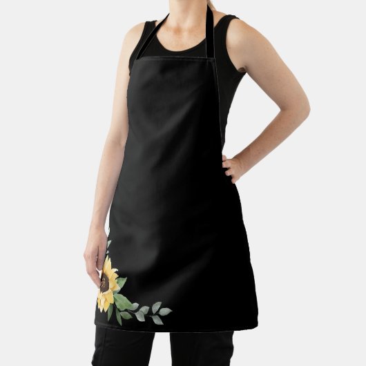 Gele Waterverf Zonnebloemen & Wildflower Monogram Schort (Insitu)