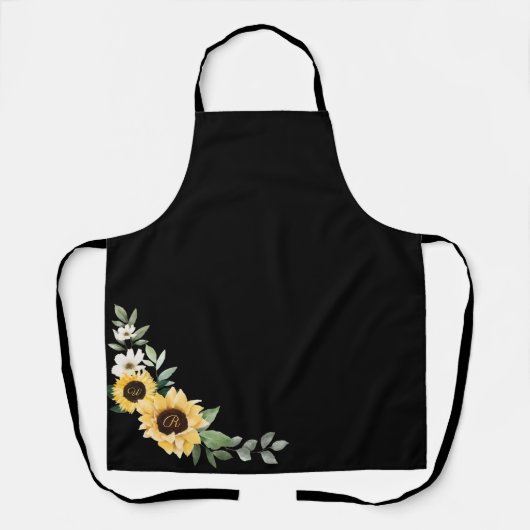 Gele Waterverf Zonnebloemen & Wildflower Monogram Schort (Voorkant)