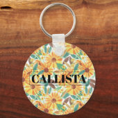 Gele Waterverf zonnebloempjes Sleutelhanger (Voorkant)