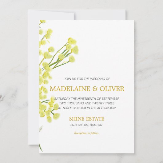 Gele watten Botanische Rustic Wood Moderne Weddens Kaart (Voorkant)