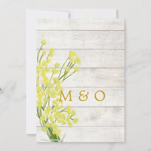 Gele watten Botanische Rustic Wood Moderne Weddens Kaart (Achterkant)