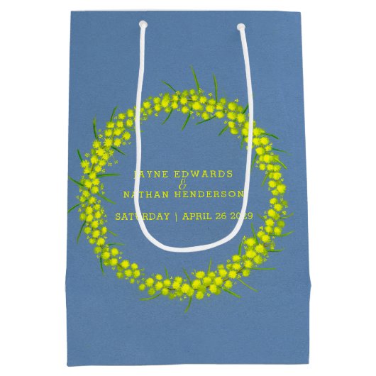 Gele wattenstaafje acacia blue bruiloft medium cadeauzakje (Achterkant)