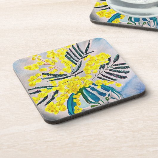 Gele Wattle Australische inheemse bloem Bier Onderzetter (Linkerzijde)