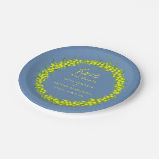 Gele wattle bloem waterverf kunst bruiloft borden papieren bordje (Gekanteld)