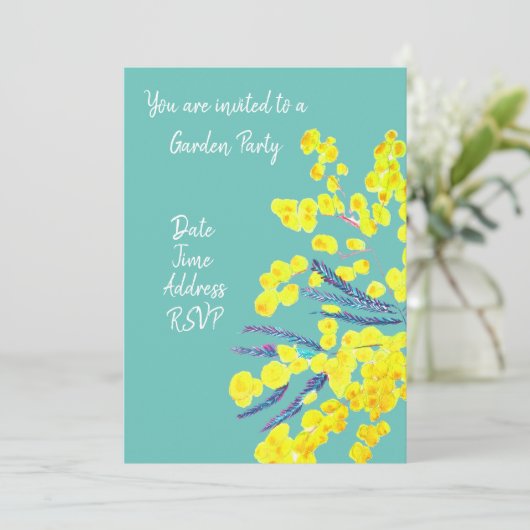Gele Wattle flower Garden party function Kaart (Staand voorkant)