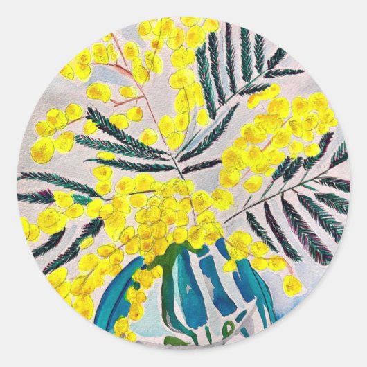 Gele Wattle inheemse Australische bloem kunst Ronde Sticker (Voorkant)