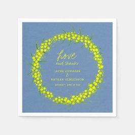 Gele wattle lente bloemen kunst bruiloft servetten