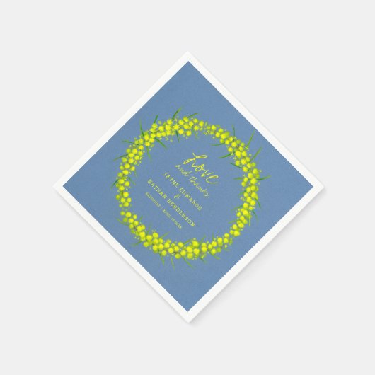 Gele wattle lente bloemen kunst bruiloft servetten (Hoek)