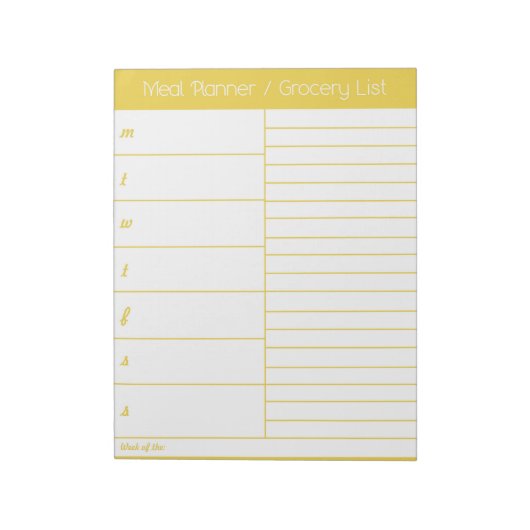 Gele weekse maaltijdplanner - Winkellijst Notitieblok (Linkerzijde)
