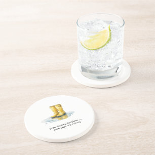 Gele Wellie-laarzen Watercolour Kunst Coaster Zandsteen Onderzetter