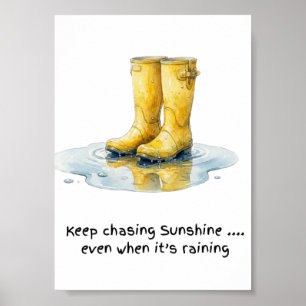 Gele Wellie-laarzen Watercolour Kunstprint Poster