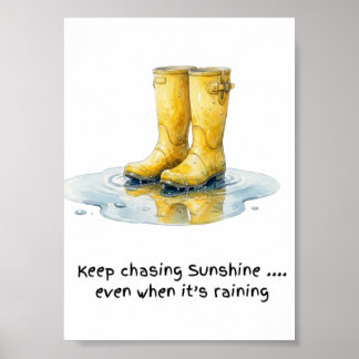 Gele Wellie-laarzen Watercolour Kunstprint Poster