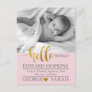 Gele wereld baby fotograaf aankondiging nieuw briefkaart