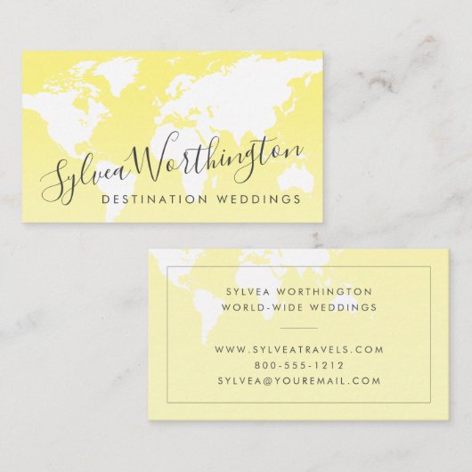 Gele Wereldkaart reizen Visitekaartje (Voorkant / Achterkant)