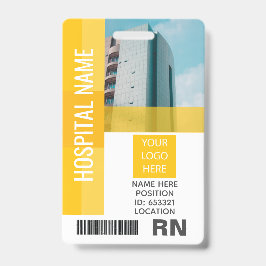 Gele werknemersfoto, streepjescode, logo, naam-ID Badge