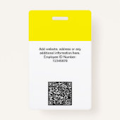 gele Werknemersnaam Bedrijf Logo QR Code Badge (Achterkant)