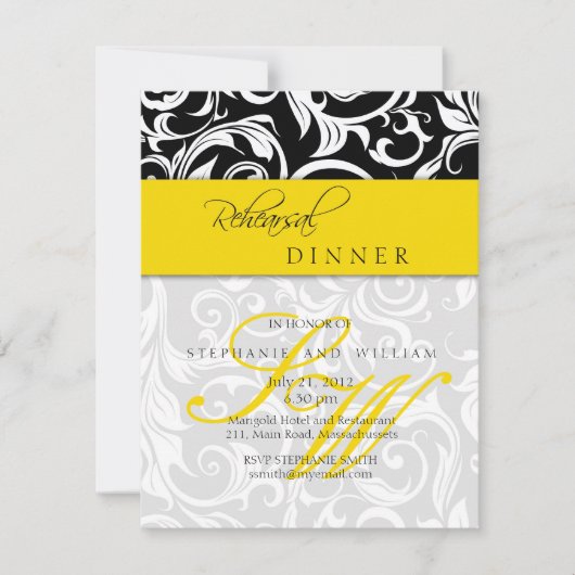 Gele wervelkolom Monogram repetitie met diner Kaar Kaart (Voorkant)