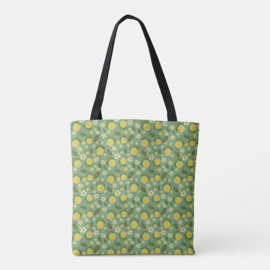 Gele Whimsey bloemen en bladeren Tote Bag (Achterkant)