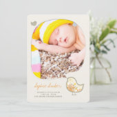 Gele Whimsical Kuiken Foto Geboorte Aankondiging (Staand voorkant)