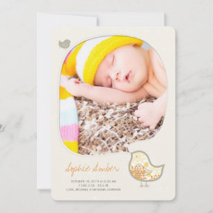 Gele Whimsical Kuiken Foto Geboorte Aankondiging