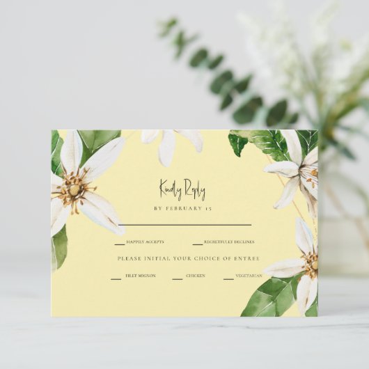 Gele White Floral Dinner Options RSVP (Staand voorkant)